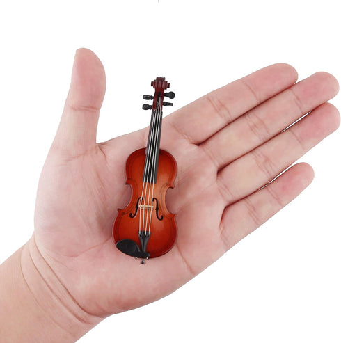 Dselvgvu Wooden Miniature Violin with StandBow and Case Mini Musical Instrument Miniature Dollhouse Model Ornament Home Decoration 393x156x062...