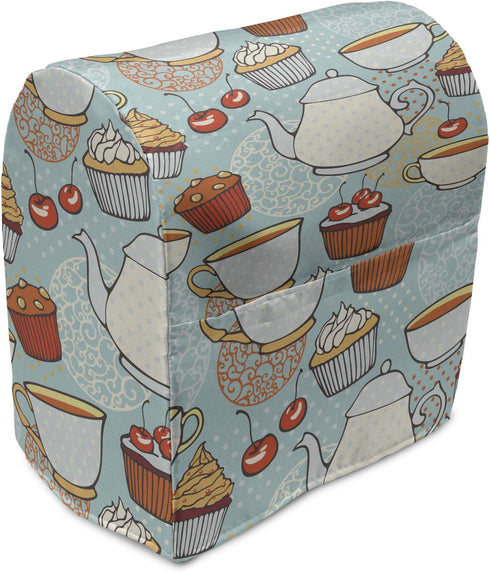Lunarable Tea Party Stand Mixer Cover, Retro Style Yummy Cakes Cookie Teapot Delicious Tea Time Nostalgic Illustration, Kitchen Appliance Organize...