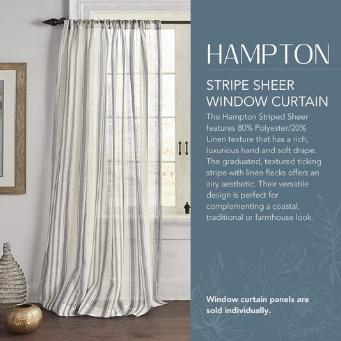 Elrene Home Fashions Hampton Stripe Sheer Window Curtain, 52" x 84" (1 Panel), Grey...