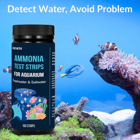 Ammonia Test Kit for Aquarium Freshwater: 100 Counts Aquarium Ammonia Test Strips for Fish Tank Ammonia Tester for Aquarium Pond - Testing for Amm...