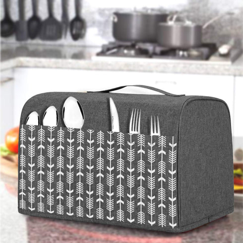 Yarwo 4 Slice Toaster Cover with Pockets and Top Handle, Nylon Toaster Cover Fits for Most 4 Slice Long Slot Toasters, Gray with Arrow...