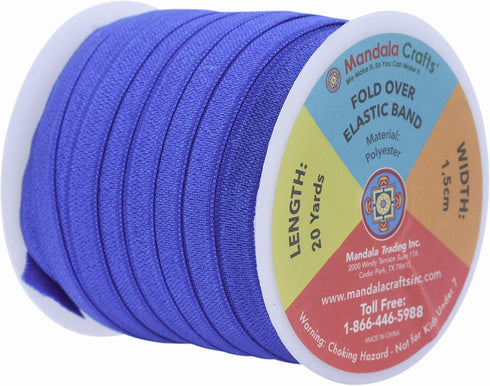 Mandala Crafts 5/8 Inch Royal Blue Fold Over Elastic Ribbon - 20 Yards FOE Foldover Stretchy Ribbon Band for Hair Ties, Headbands, Hair Bows, and ...