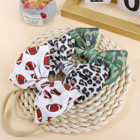 YanJie 3Pcs 4.5" Nylon Hairband for Baby Girls Newborn - Leopard Football Camo Printed Hair Accessories...