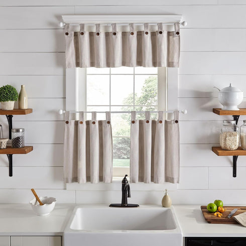 Elrene Home Fashions Tucker Ticking Stripe Tier Window Curtains for Kitchen or Bathroom, 30" x 24", Set of 2, Linen...