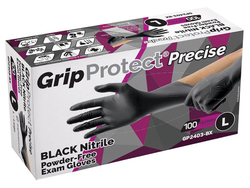 GripProtect® Precise Black Nitrile Exam Gloves | 4 Mil | Chemo-Rated | Food, Home, Hospital, Law Enforcement, Tattoo | (Large, 100)...
