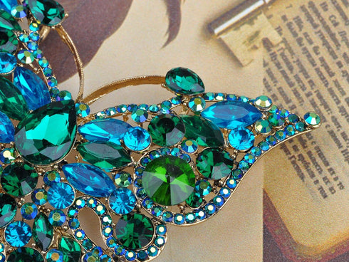 Alilang Golden Tone Sparkle Green Blue Crystal Rhinestones Butterfly Insect Brooch Lapel Pins for Hat Bag Suit Tie...