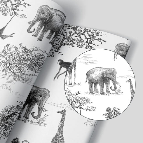 Peel and Stick Wallpaper Giraffe and Elephant Black/White Wallpaper for Kids Room Forest Animals Wallpaper Vintage Contact Paper Nursery Wallpaper...