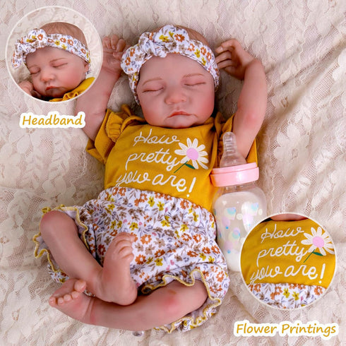 Aori Reborn Baby Dolls Clothes 20 inch Outfit 3 pcs Yellow Flower Set for 17-20 Inch Reborn Doll Newborn Girl...