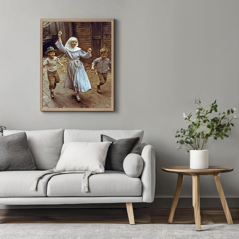 Posterizer 1 pcs-happy nun playing with children retro photo 1-Photography Art-Retro Art-Decor for Home & Office- unframed wall art...