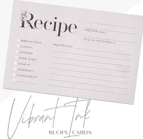 Rustic Vintage Floral Recipe Cards from Dashleigh, 48 Cards, 4x6 inches, Beige-Grey, Water-Resistant and Double-Sided...