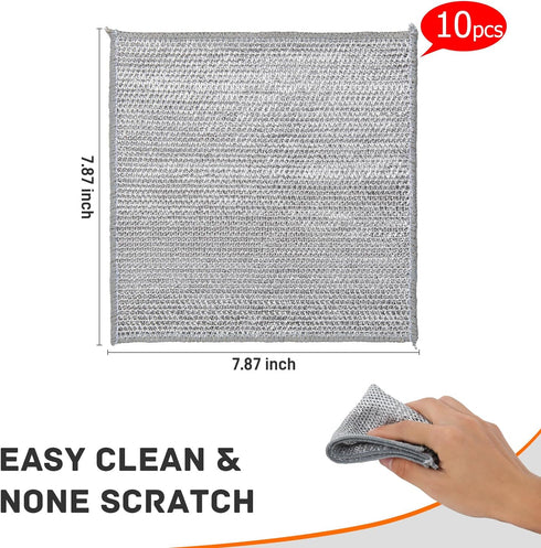 10 pcs Multipurpose Wire Dishwashing Rag for Wet and Dry Dish, Multifunctional Non-Scratch Scrubbing Pads Kitchen Cleaning Cloths...