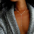Lariat Necklace for Women, Dainty Layered Gold Long Necklaces 14k Gold Plated Beaded Bar CZ Drop Necklace Simple Gold Y Choker Necklaces for Women...