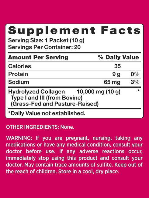 PINK Collagen Powder to Go | 20 Travel Packets | Unflavored Powder Type 1 & 3 | Gluten Free & Non-GMO Grass Fed Peptides...
