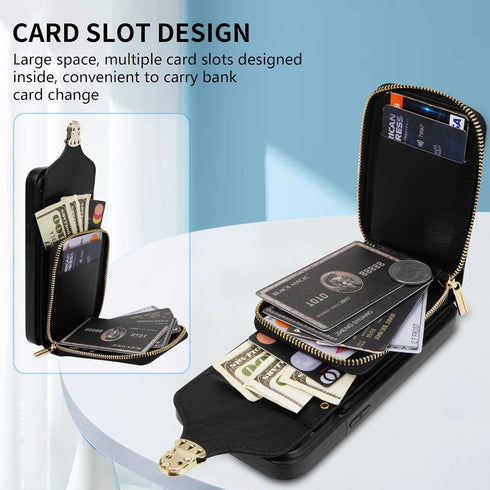 Compatible with iPhone 13 6.1 inch Wallet Case Crossbody Strap Leather Zipper Credit Card Holder Clasp Stand Cell Accessories Phone Cover for iPho...