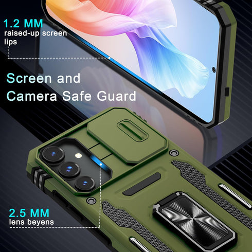 DEERLAMN for Samsung Galaxy S24+ Plus Case with Slide Camera Cover+Screen Protector (1 Pack), Rotated Ring Kickstand Military Grade Shockproof Pro...