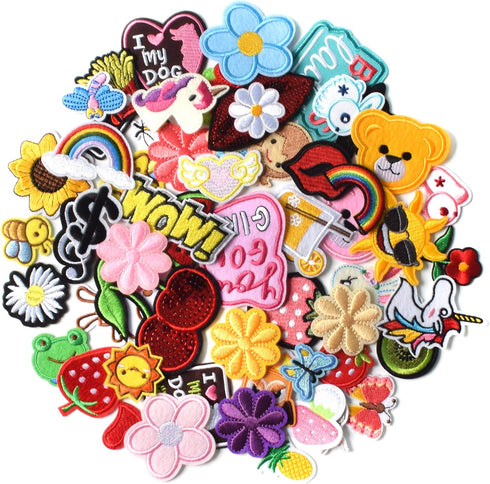 AXEN 60PCS Embroidered Iron on Patches DIY Accessories, Random Assorted Decorative Patches, Cute Sewing Applique for Jackets, Hats, Backpacks, Jea...