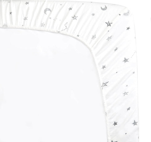 TL Care Printed 100% Natural Cotton Jersey Knit 18 x 36 Cradle/Bassinet Sheet - Fitted, Gray Stars and Moons, Soft Breathable, for Boys and Girls...