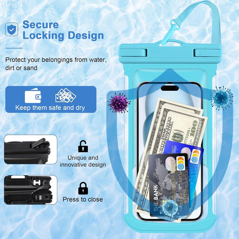 2 Pack Waterproof Phone Pouch- 3D Design 7.5" Waterproof Phone Case for iPhone 15/14/13/12/11 Pro Max Plus Samsung, IPX8 Cellphone Dry Bag Beach C...