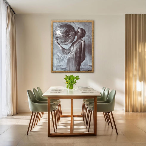 Posterizer 1 pcs-black and white retro disco ball and woman 2-Retro Art-Abstract & Modern Art-Chic Home Decor- unframed wall art...