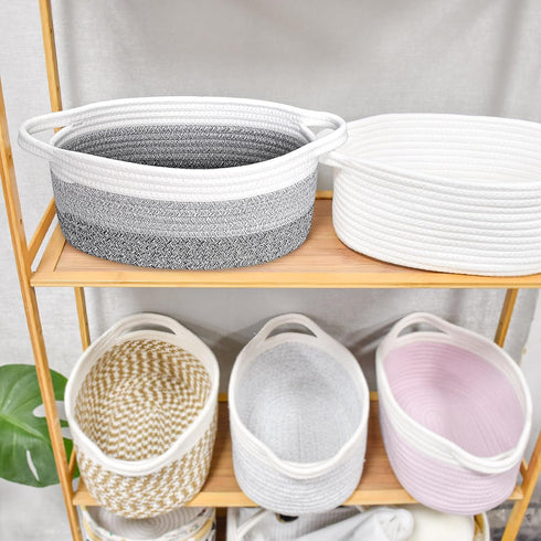 ABenkle Small Woven Basket, 12"x 8" x 5" Cute Small Basket, Rope Room Shelf Storage Basket, Cat Dog Toys Basket Chest Box, Empty Decorative Gift B...