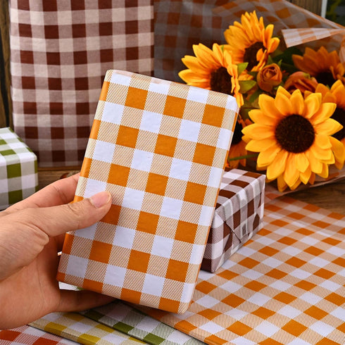50 Sheets Large Size Autumn Plaid Tissue Bulk, 28 * 20'' Brown Green Yellow Red Orange Buffalo Plaid Gift Wrapping Tissue for Fall Harvest Thanksg...
