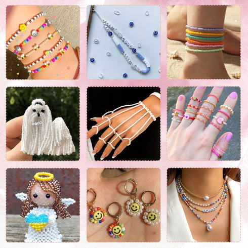 UOONY 7200pcs 48 Colors 4mm Glass Seed Beads for Jewelry Making Kit, Friendship Bracelet Beads, Glass Beads for Bracelets, Beads Set for Charm Nec...