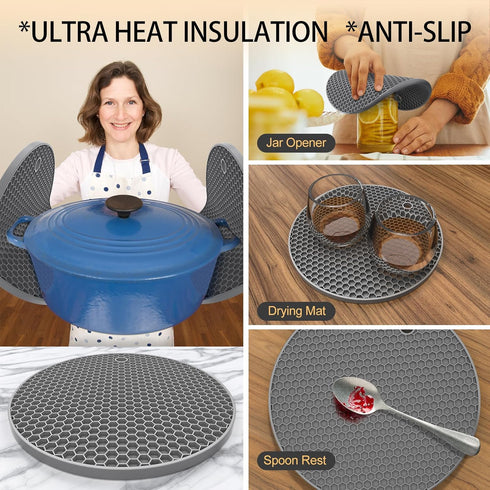 Ultra Thick 8mm Silicone Trivets for Hot Dishes Pots and Pans, Silicone Trivet Mat Hot Plates to Protect Table, Silicone Hot Pads for Kitchen Coun...