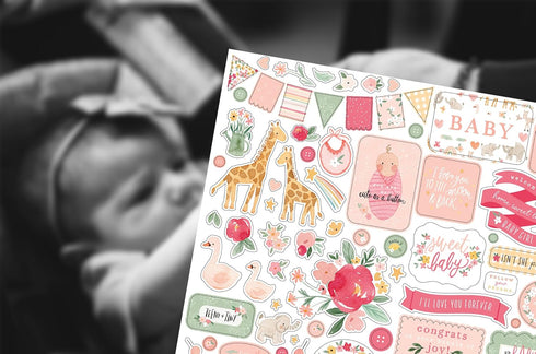 Baby Girl Stickers for Scrapbooking - Decorative Baby Stickers for Scrapbooking, DIY Crafts, Photo Album, Journal - Baby Girl Scrapbook Stickers w...