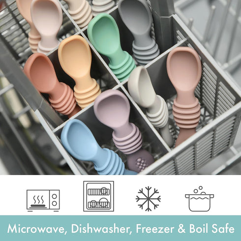 Silicone Chew Spoon Set for Babies and Toddlers - Safety Tested - BPA Free - Microwave, Dishwasher and Freezer Safe - Earth Shades...
