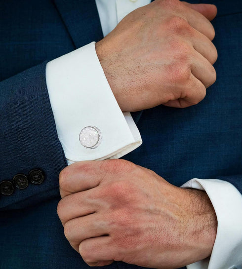 Round Polished Stone Cufflinks for Men Lady In Gift Case Classic Silver Gemstone Men's Cufflinks Jewelry Set for Wedding Anniversary Business Part...