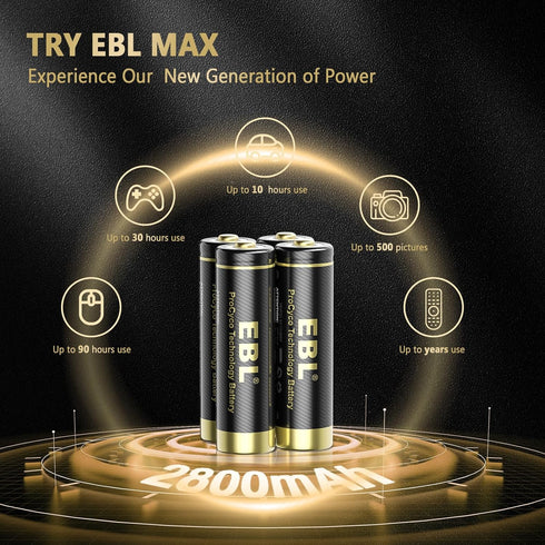 EBL Gold Pro Rechargeable AA Batteries 1.2V 2800mAh NIMH Battery Upgraded High Capacity AA Battery Precharged Double A Battery - 8 Packs...