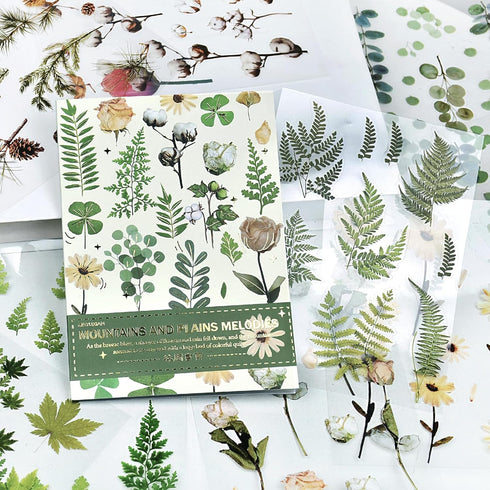 400PCS Plants Floral Scrapbook Stickers Kit Vintage Fern Flowers Green Transparent Waterproof Stickers Book for Scrapbooking Supplies Aesthetic Ju...