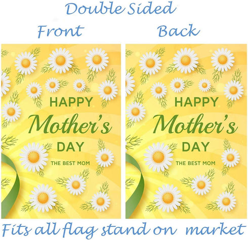 Happy Mothers Day Love You Best Mom Floral Daisy Flower Garden Yard Flag 12"x 18" Double Sided Polyester Welcome House Flag Banners for Patio Lawn...
