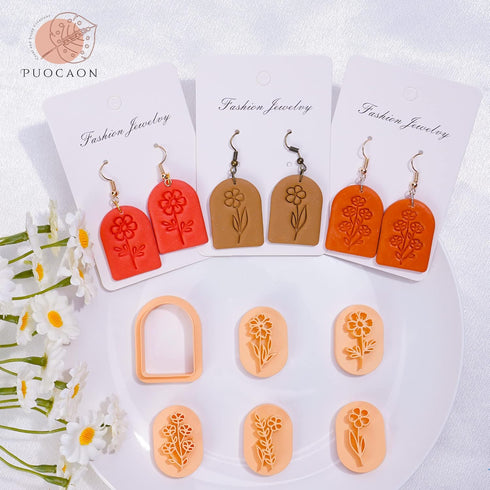 Puocaon Floral Clay Earring Cutters - 9 Shapes Clay Cutters for Polymer Clay Jewelry Making, Bouquet Polymer Clay Cutters for Earrings, Clay Stamp...