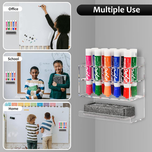 Dry Erase Marker Holder, Wall Mounted Marker Holder with 10 Slots, Acrylic Marker Holder for Classroom Organization, Sticky Pen Marker Holder for ...