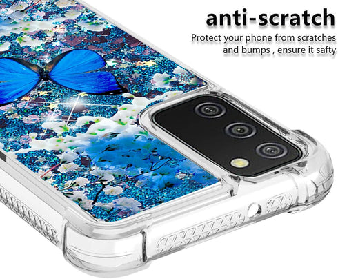 for Samsung Galaxy A02S Case with Tempered Glass Screen Protector,Glitter Bling Flowing Liquid Sparkle Women Girls Soft TPU Shockproof Protective ...