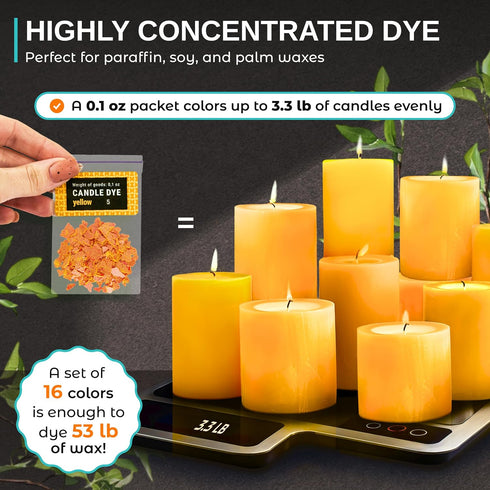 Candle Wax Dye for Soy Candle Making - 16 Popular Candle Dye Coloring Chips - Premium Candle Wax Coloring - Highly Concentrated Candle Chips Color...