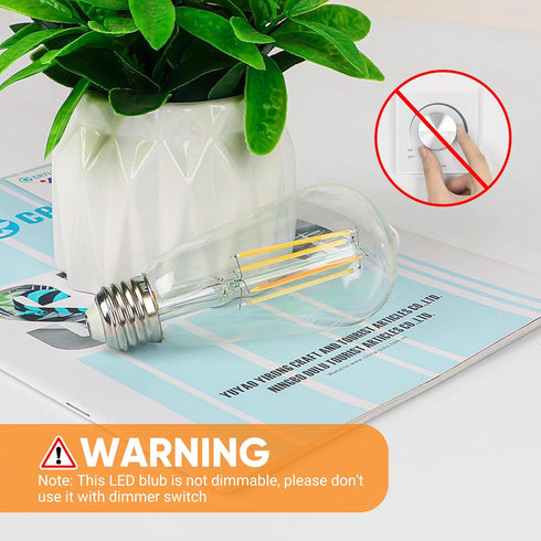 WIHTU LED Filament Light Bulbs, Bright Vintage 6W LED Edison Bulbs 60W Equivalent, St58 2700K Warm Light Bulbs with CRI 85+, E26 Standard Base, 90...