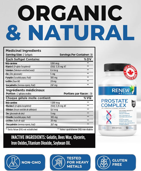 Renew Actives Prostate Complex Supplements - Promote Health for Men, Thyroid Gland, Eyesight, and Immune Function - Powerful Antioxidant Formula -...