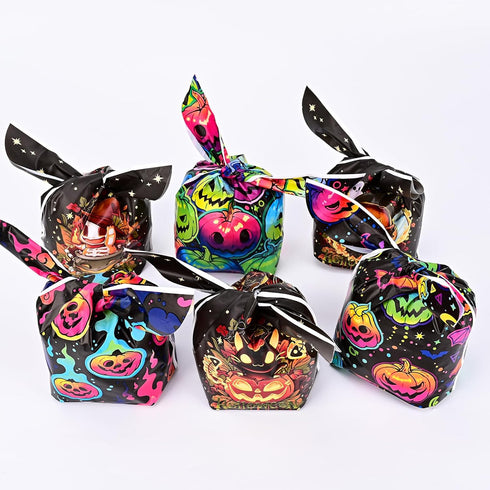 100PCS Halloween Treat Bags Candy Bags, Kids Trick or Treat Bags Goodie Bags, Cute Rabbit Ear Small Halloween Cookies Plastic Gift Bags for Hallow...