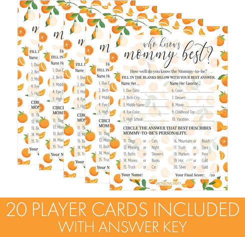 DISTINCTIVS Orange Little Cutie Baby Shower Game, Who Knows Mommy Best Game Cards - 20 Count, Little Cutie Gender Reveal Games...