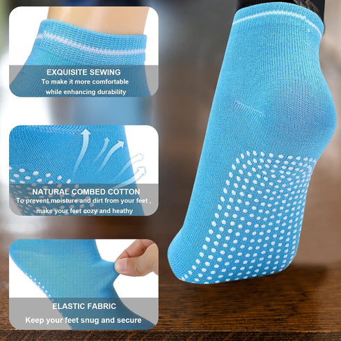 Non Slip Grip Socks, 8 Pairs Pilates Grip Socks for Women, Anti-Skid Yoga Socks with Cushion, Grippy Socks Slipper Socks for Yoga,Pilates,Pure Bar...