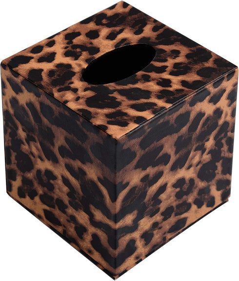S Forever Home Decor Cube Tissue Box Holders PU Leather Square Tissue Box Cover (Leopard)...