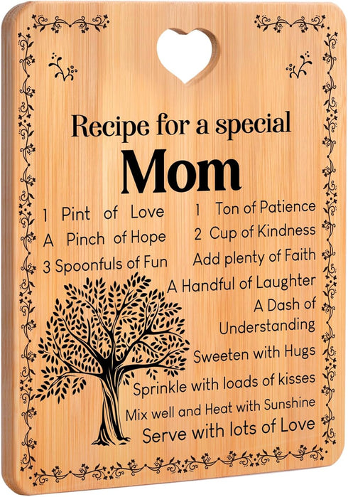 Gifts for Mom, Mom Birthday Gifts, Birthday Gifts for Mom, Best Mom Gifts from Daughter Son, Cutting Board with Warm Words 'Recipe for a Special M...