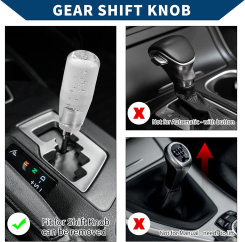 Shift Knob W/ 2 Adapter/Front Gear Shifter Knob for Automatic Manual Vehicles/Faux Crystal Acrylic 10cm / 1 Set Clear...