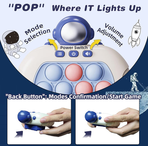 Quick Push Bubble Game Machine, Pop Game Puzzle Educational Console, Light Up Handheld Squeeze ADHD Stress Relief Fidget Toys for 3+ Boys Girls Ki...