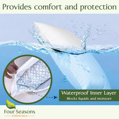 Four Seasons Essentials Body Size Waterproof Pillow Protector (Set of 1) - Natural Viscose derived from Bamboo Pillow Covers - Hypoallergenic Dust...