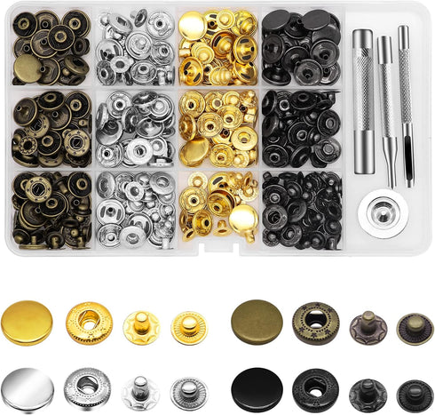 Alritz 15mm Leather Snap Fasteners Kit, 72 Set Metal Button Snaps Press Studs with 4 Setter Tools, 6 Color Leather Snaps for Clothes, Jackets, Jea...