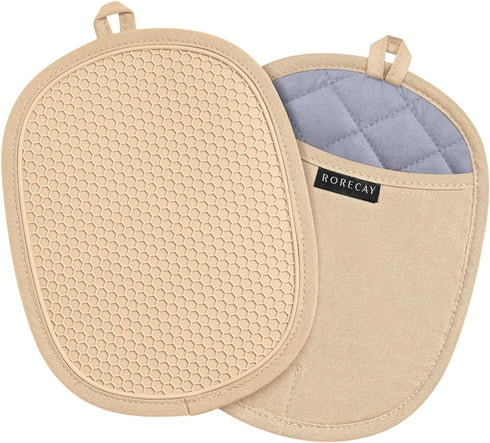 Rorecay Silicone Pot Holders Sets: Heat Resistant Oven Hot Pads with Pockets Non Slip Grip Large Potholders for Kitchen Baking Cooking | Quilted L...