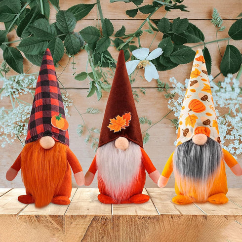 3 Pcs Fall Decoration Harvest Thanksgiving Decorations Gnomes Plush Elf Dwarf Doll Figurine with Pumpkin Autumn Maple Leaves...